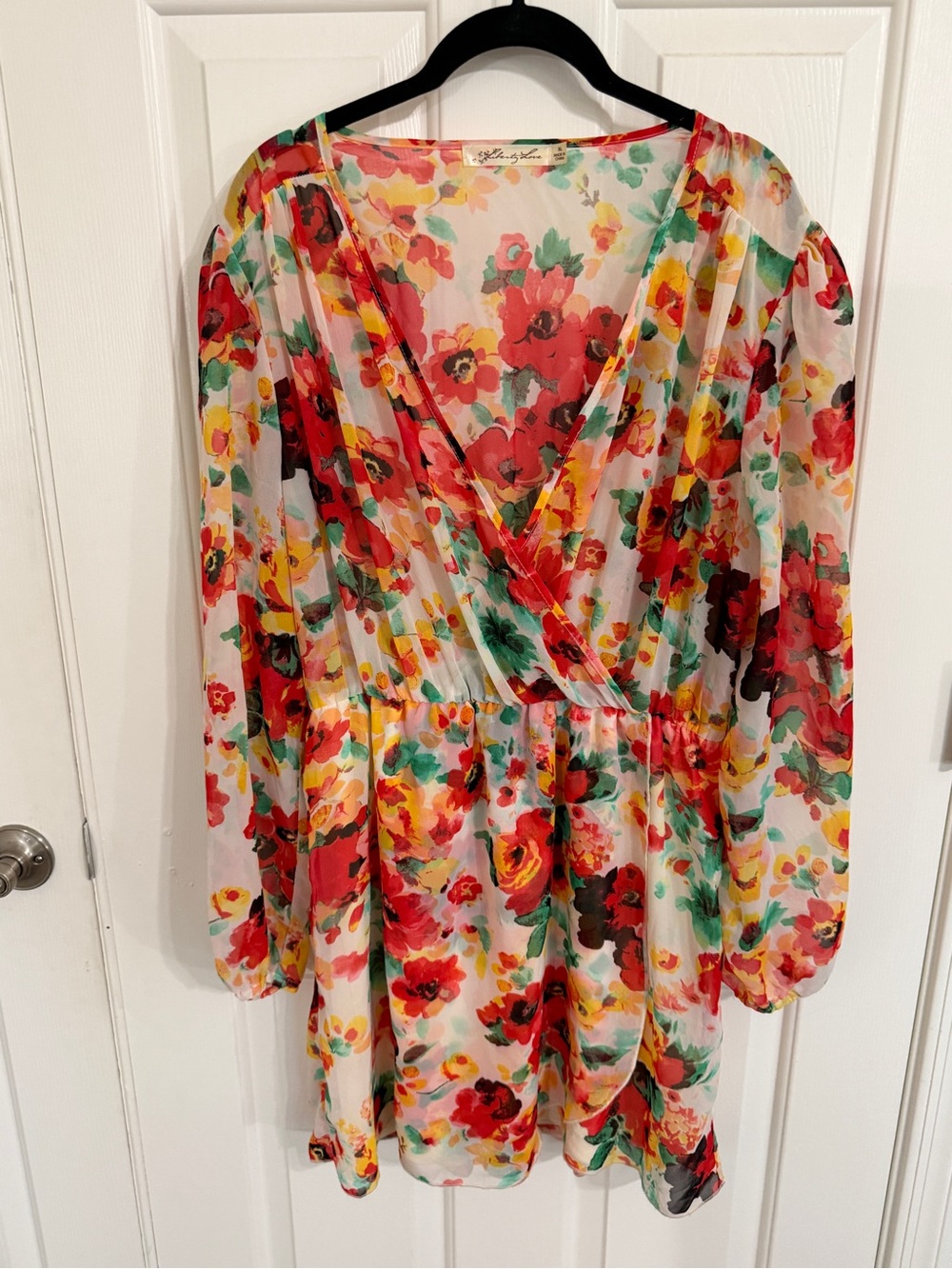 Liberty Love Sheer Floral Wrap Tunic in Red, Yellow & Green